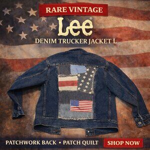 RARE vintage Lee denim trucker jacket L Patch Quilt Patchwork Back Americana